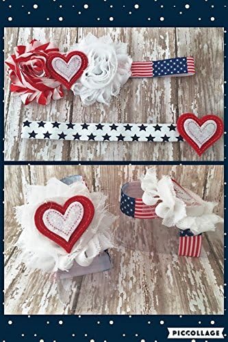 American Flag Baby Accessory Set with Two Headbands and Barefoot Sandals in Red, White and Blue