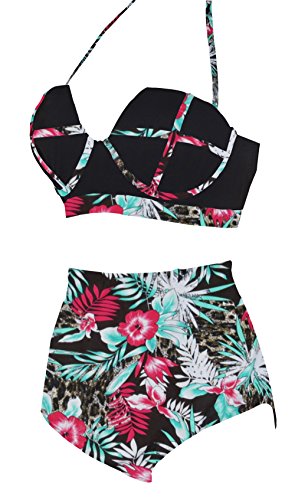 image for LA PLAGE Women's High Waist Floral Padded Bra Swimwear size XXL US flo