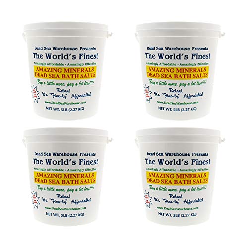Dead Sea Warehouse – Amazing Minerals Dead Sea Bath Salts, Temporary Relief From Dry Itchy Skin, Aches and Pains, Exfoliates and Moisturizes, 100% Full Mineral (5 Pounds, Pack of 4)