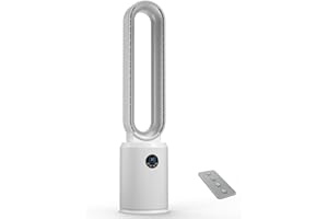 EZ-CHILL 40" Bladeless Tower Fan for Bedroom with Remote Control, 9H Timer, Wide Area Oscillation, Push Button Digital Display, 3 Speed Home Floor Fan, White/Silver