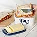 DOWAN Large Butter Dish - Sealed Cow Butter Container with Lid, Wide Porcelain Butter Holder Butter Case Perfect for 2 Sticks of Butter, Blue