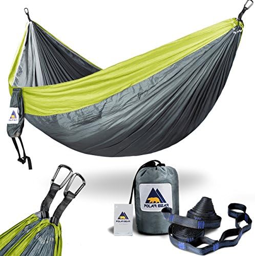 Portable Lightweight Single &amp; Double Camping Hammocks 120" (L) x 80"(W) for Backpacking, Travel, Beach, Hiking, Yard Contain 2 x Straps (120" L) &amp; 2 x Carabiners for Easy Setup Upgraded Grey &amp; Grass