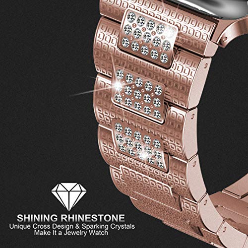 hooroor Bling Bands Compatible Apple Watch Band 42mm 44mm iWatch Series 4 3 2 1 for Women Men, Diamond Rhinestone Stainless Steel Metal Replacement Accessories Wristband Strap, Gold - Thumbnail 2