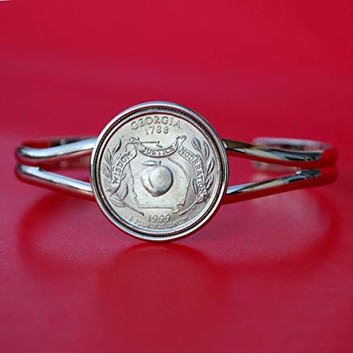 US 1999 Georgia State Quarter BU Unc Coin Silver Plated Cuff Bracelet - Beautiful