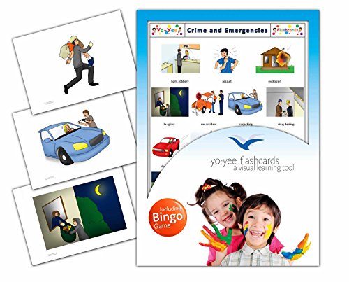 Crime and Emergencies Flashcards in English with Matching Bingo Game Cards in One Set - Vocabulary Picture Cards for Toddlers, Kids, Children and Adults - Size 4.13  5.83 in - DIN A6