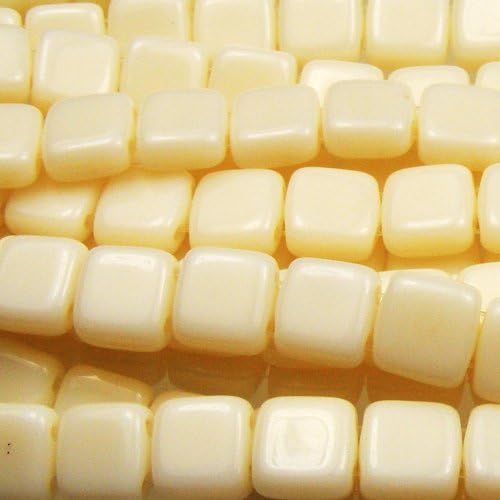 CzechMate 6mm Square Glass Czech Two Hole Tile Bead - Ivory