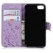 YOKIRIN iPhone 7 Case, iPhone 8 Case, 3D Handmade Crystal Rhinestone Shell Embossed Bling Floral Butterfly Folio Flip Leather Wallet Case TPU Inner Card ID Holder Wrist Strap Skin, Purple