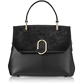 LeParmentier Thais Suede and Leather Satchel Bag, 11.8 x 9.1 x 4.3 inches, Goldtone Hardware