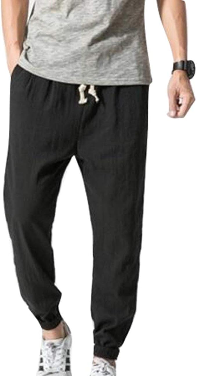 HX fashion Men's Training Pants Loose Lightweight Linen Pants Harem