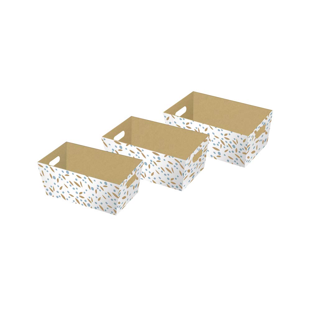 Clairefontaine - Ref K-28806-BXC - Baskets with Handles (Set of 3) - Various Sizes, Full Colour Printed Paper, Ideal for Storing Items or Transporting - White Minimalist Pattern