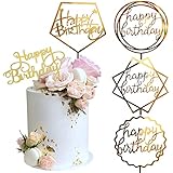 Gold Cake Topper Acrylic Happy Birthday Cake Decoration Supplies (5 Pieces)