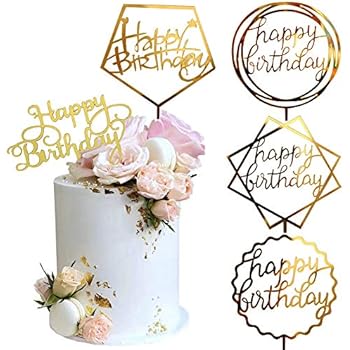 Gold Cake Topper, Acrylic Cake Topper Happy Birthday Cake Topper Cake Decoration Supplies (5 Pieces)