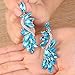 BriLove Wedding Bridal Clip-On Earrings for Women Crystal Multi Marquise Filigree Flower Chandelier Dangle Jewelry Aquamarine Color Silver-Tone