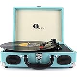 1byone Belt-Drive 3-Speed Portable Stereo Turntable with Built in Speakers, Turquoise