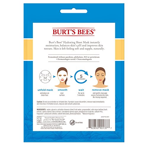 Burt's Bees Hydrating Face Mask, Single Use Sheet Mask, 6 Count