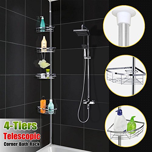 Popamazing 4Tier Adjustable Telescopic Corner Shower Bathroom Shelf