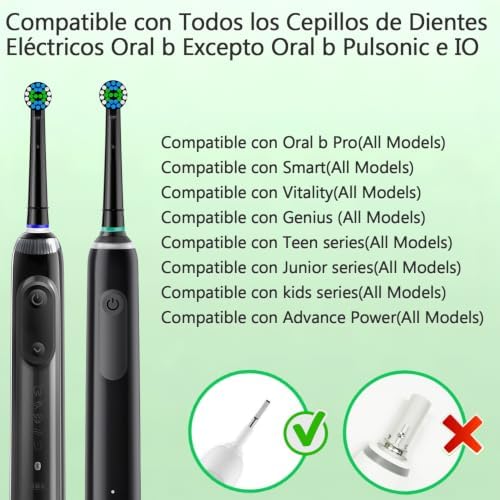 Recambios Cepillos Compatible con Cepillos Electricos Oral B, Cabezales de Dientes para Pro Vitality Smart Genius (16 Negro, 16 unidad (Paquete de 1))