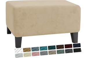 MAXIJIN Velvet Ottoman Slipcover Stretch Square Rectangle Footstool Slipcover Folding Storage Ottoman Covers for Living Room with Elastic Bottom (Ottoman Large, Camel)