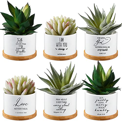 6 Pieces Bible Verse Succulent Pots White Ceramic Flower Planter Pot ...