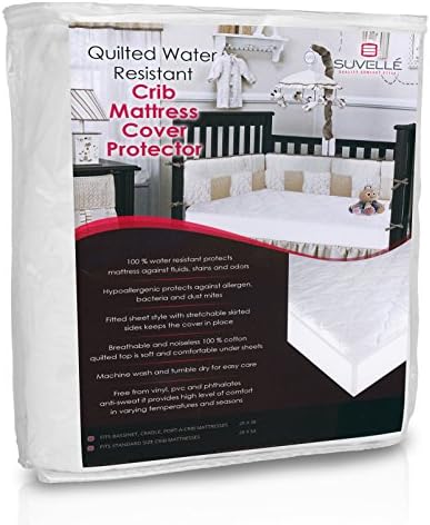 Suvelle Hypoallergenic Water Resistant Mattress Pad Cover, Fitted Quilted Baby Crib and Toddler Protector, Comfy, Soft and Breathable Cotton, Size 25 X 38