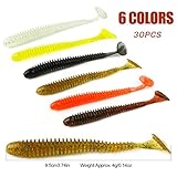 Fishing Lures Artificial Paddle Tail Soft Swimbaits Fishing Worms for Bass Trout Walleye Freshwater Saltwater with FREE Tackle Box ( 3.74inch /30pcs)