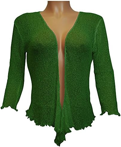 Ikat Ladies Crochet Fish Net Bolero Shrug Maternity Tie at Waist Cardigan (One Size, Jade Green)