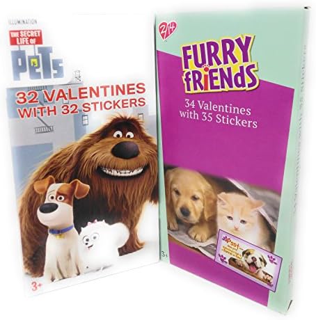 Happy Valentine's Day 32 Cards 32 Stickers The Secret Life of Pets 34 Cards with 35 Stickers Furry Friends Bundle