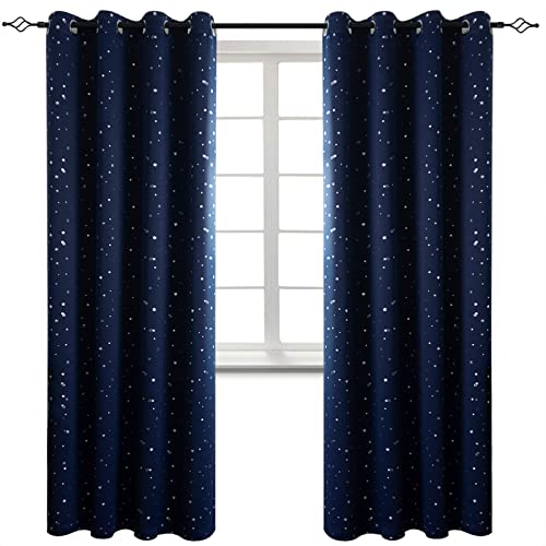 BGment Kids Blackout Curtains for Bedroom - Grommet Thermal Insulated Room Darkening Silver Star Printed Curtains for Living Room, Set of 2 Panels (52 x 84 Inch, Navy Blue) — image 1