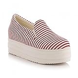 Summerwhisper Women's Striped Elastic Platform Canvas Shoes Slip on Loafers Low Top Sneakers