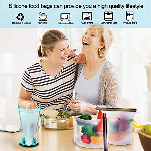 Reusable Silicone Food Storage Bags (Set of 6)-2xLarge 50oz, 2xMedium 30oz, 2xSmall 16oz, Sungwoo Airtight Seal Food Bag for Sandwich, Fruits, Liquid, Snack, Freezer, Microwave, Dishwasher Safe