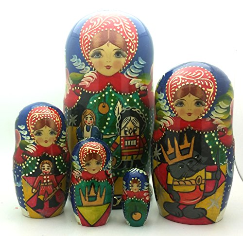 Nutcracker fairy tale Russian Hand Carved Hand Painted Nesting 5 piece DOLL Set 7" tall / ballet