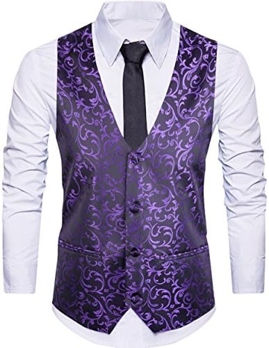 WANNEW Mens Suit Vest Waistcoat Business Dress Vests Paisley Vest for Suit or Tuxedo