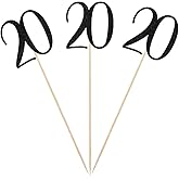 Black Glitter 20th Birthday Centerpiece Sticks, 12-Pack Number 20 Table Topper Anniversary Party Decorations
