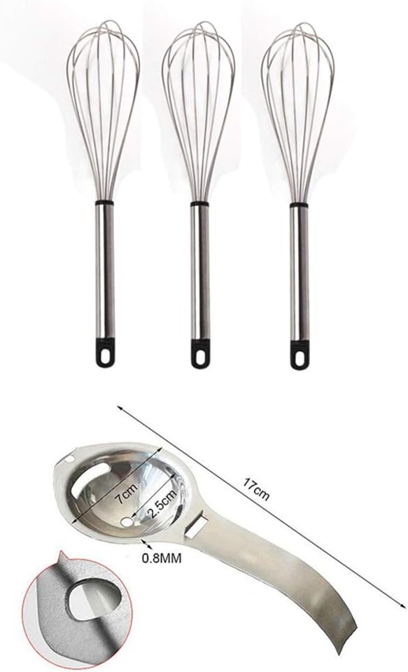 Willing Life 3 Pcs Balloon Whisks with 1Pc Egg Separator Stainless Steel Eggbeater for Mixing Blending Beating and Stirring Dishwasher Safe (One Size, A)