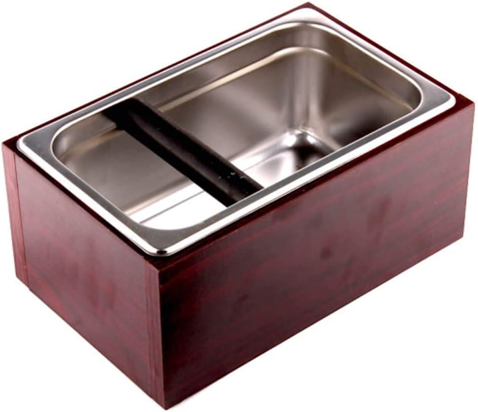 Coving Stainless Steel Knock Box Espresso Dump Bin with Wooden Case Set - 6.8 x 10.8 x 4.7 inch, Large