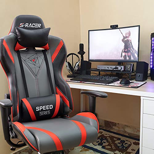 Homall Racing Office High Back PU Leather Computer Desk Video-Game-Chairs, Black/Gray - Thumbnail 3