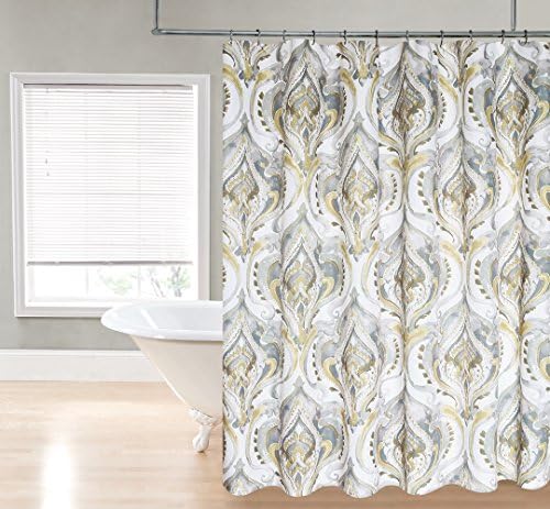 Devon Damask Fabric Shower Curtain - Water Repellent and Stain &amp; Mildew Resistant - 70" x 72" - Gold