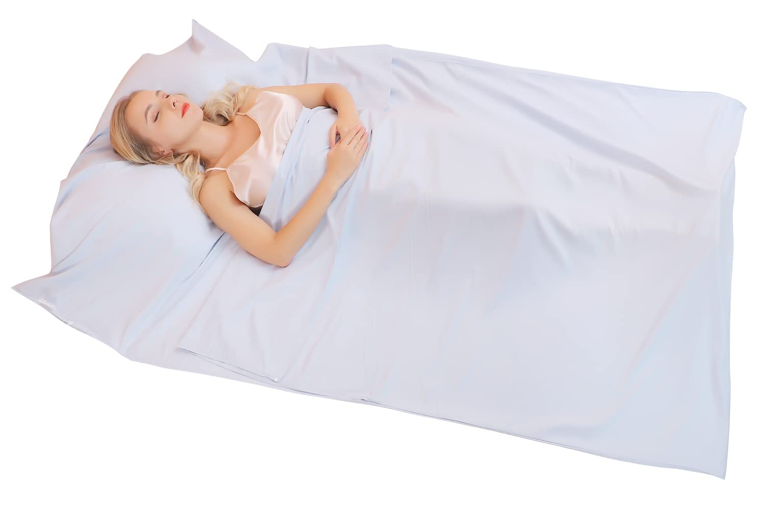 JITTY Sleeping Bag Liner 210x115cm Portable Lightweight Travel Sheet With Pillow Slot for Hotel Hostels Business Camping Backpacking Hiking Home (Glacial Silver)