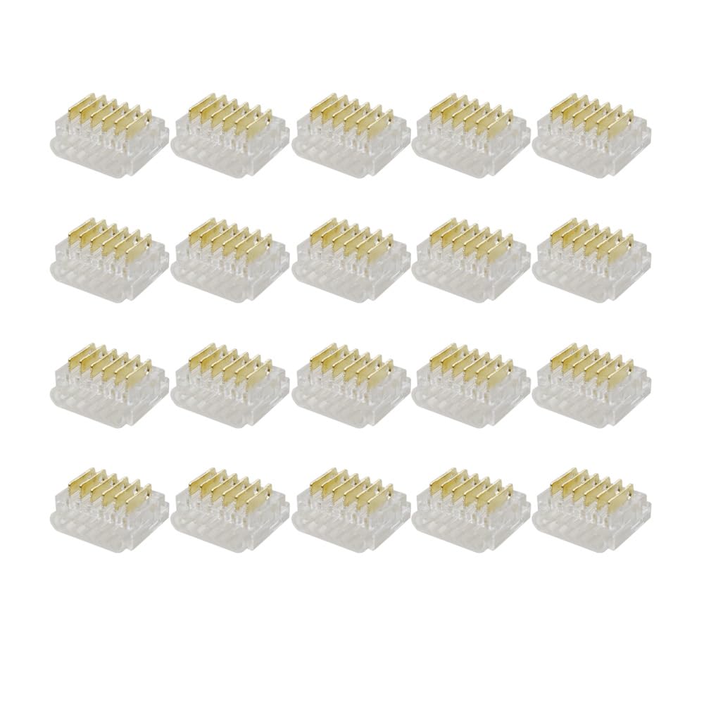 Masterwon RGBWW LED Strip Light Connectors 6-Pin 12mm Solderless Clips for SMD 5050 Strip-to-Wire Joints (Pack of 20)