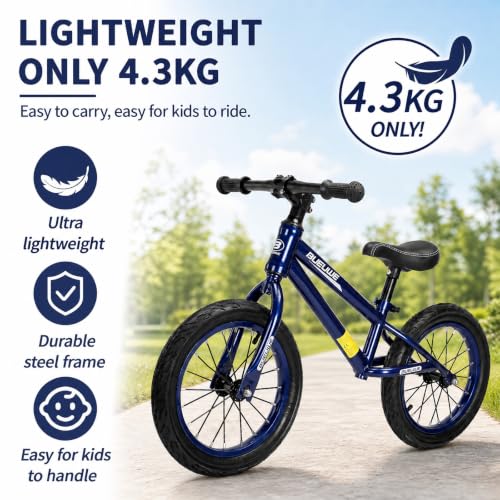Bueuwe 16 Inch Balance Bike for Big Kids Aged 4 5 6 7 8 and 9 Years Old Boys Girls,Large No Pedal Training Bicycle, Adjustable Seat, Pneumatic Tires, Quick Assembly