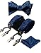Alizeal Paisley Suspenders and Self Tied Bow Tie for Men with Pocket Square Set, Navy