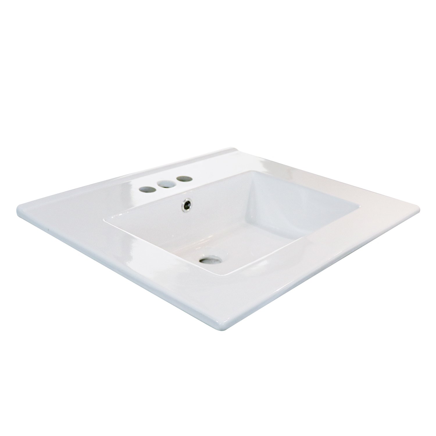 eclife 24" Drop in Rectangle 3 Holes White Ceramic Bathroom Sink Top