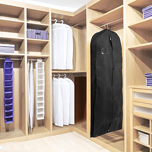 MaidMAX 60'' Extra Long Garment Bag Suit Garment Cover with a Transparent Label Holder, Zipper and Inside Pocket, Black