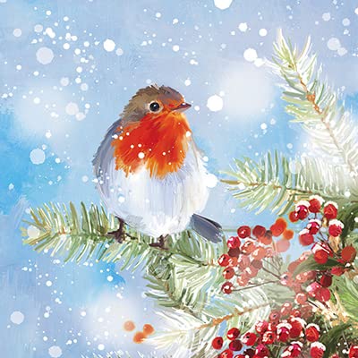 GBCC Ling Design Pack of 6 Artistic Charity Christmas Cards - 'Painted Robin' - 6 Cards of 1 Illustrated Design - From The Great British Card Company, 141 x 141 mm