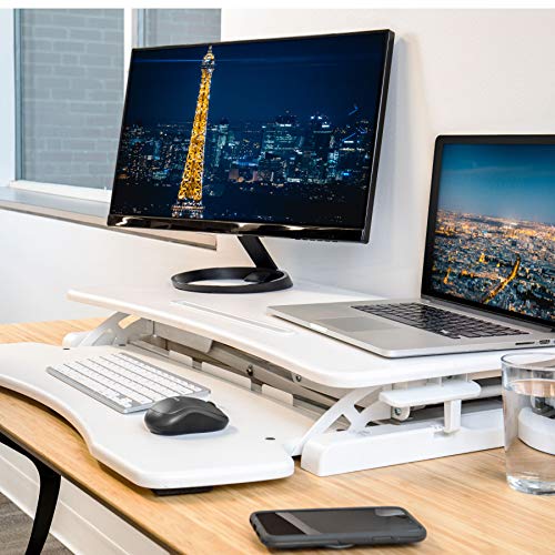 Standing Desk Converter Computer Table: Stand Up Desk Riser - Sit Stand Desk - 37" Wide Dual Monitor Desktop for Standing Desks - Height Adjustable Desk Workstation Converts to a Standup Desk - White