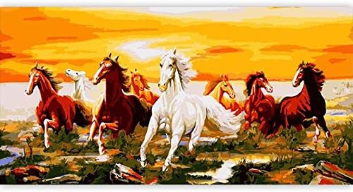 YYKFXL Oil Painting By Numbers Framed Painting By Numbers Diy Gold Running Eight Horses Animal Canvas Wedding Decoration Art Picture Gift