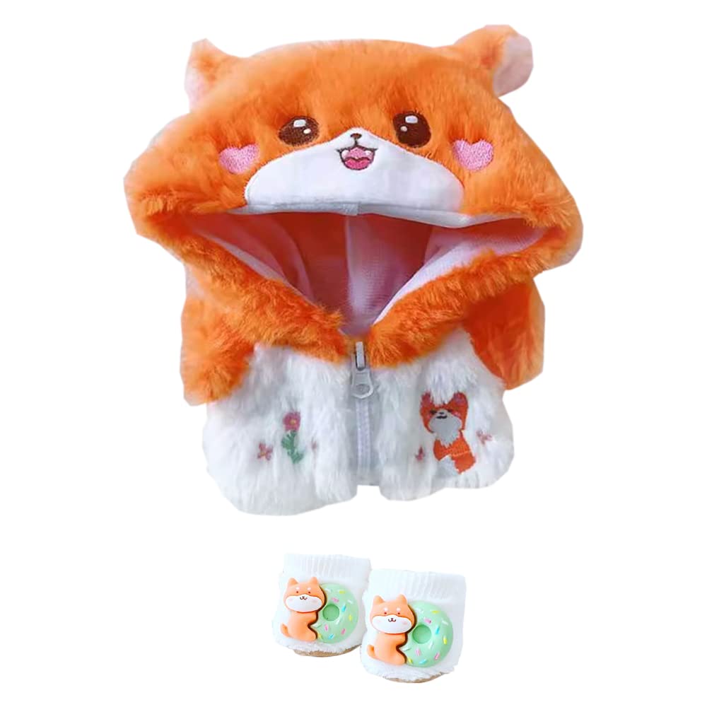 niannyyhouse 20cm Plush Doll Clothes Orange Fox Jacket Hoodie Shoes 8in Doll Accessories Dress Up (Orange)