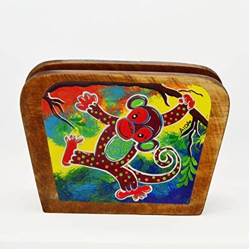 Costa Rican crazy monkeys print napkin holder Handmade