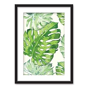 Framed Wall Art - Tropical Plant Leaves - Black Picture Frames with White Matting - 23x31 inches