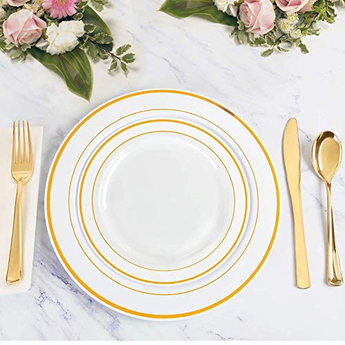 Gold Splendor 1000 Piece Pack Premium Plastic Plates and Cutlery Set for 200 Guests – 200pc 10” Dinner, 200pc 7” Salad… - Image 6